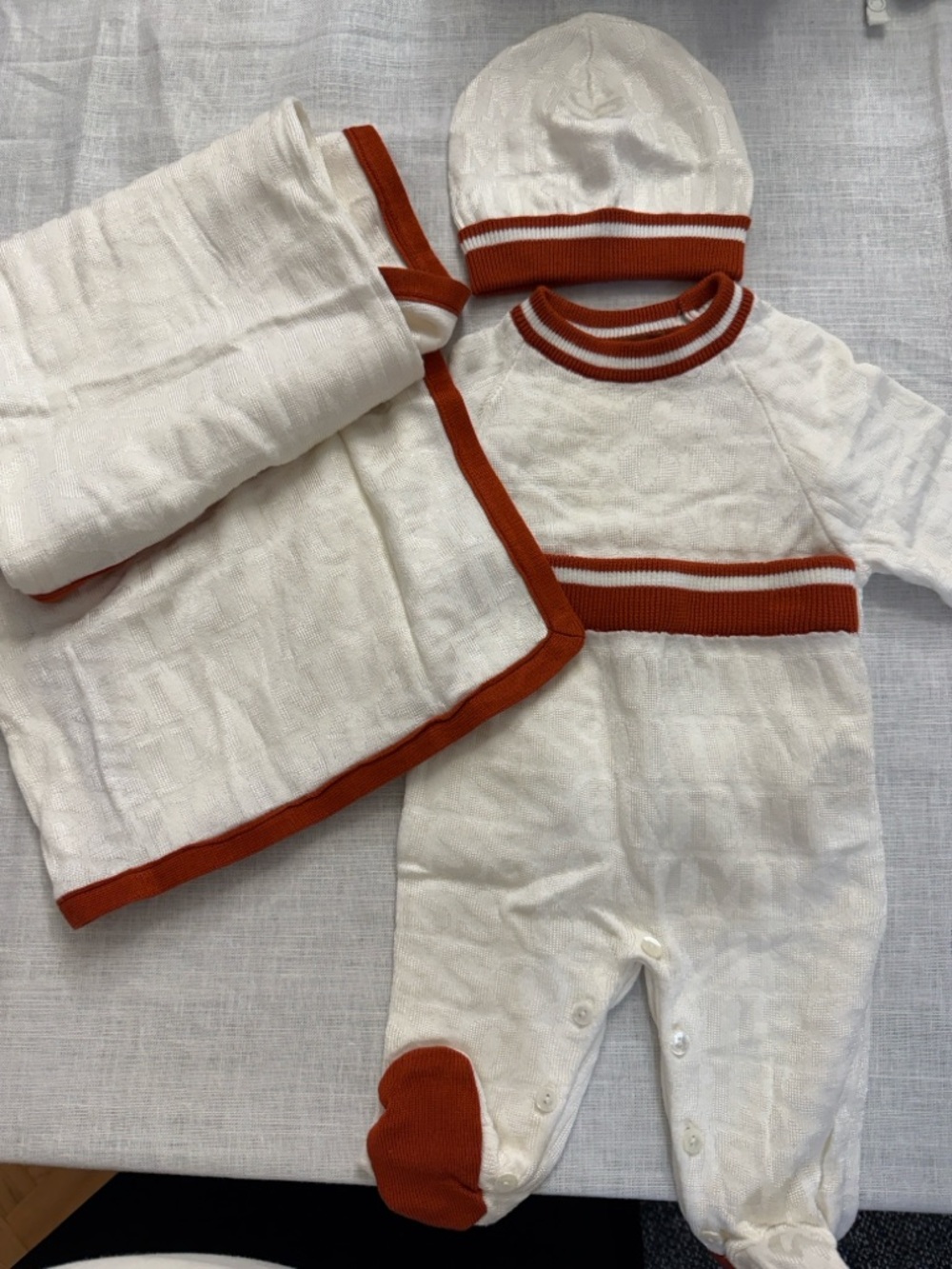 Missoni Cream One-Piece Footie with Rust Trim and Matching Hat